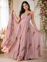Blush Pink Handpainted Georgette Anarkali Gowns Suit Set with Dupatta