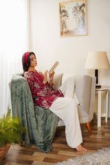 Cherry Red Premium Rayon Cotton Printed Co-Ord Set for Women | Designer Kurti & Plazzo