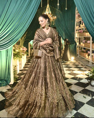 Coffee Brown GMY Silk Semi Bridal Lehenga Choli with Embroidered Dupatta | Designer Wedding Wear Lehenga for Women