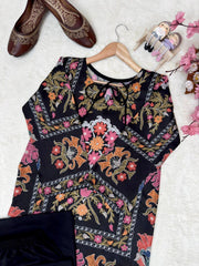 Black Magic Cotton Embroidered Co-Ord Set with Crepe Plazzo | Designer Ethnic Kurti Set for Women