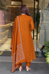 Rust orange & Rani Pink Cotton Khadi Print Embroidered Anarkali Kurta Pant Set with Cotton Khadi Print Dupatta