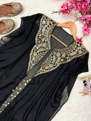 Rooprangi Women's Premium Star Georgette Indo-Western Jacket Palazzo Set | Black