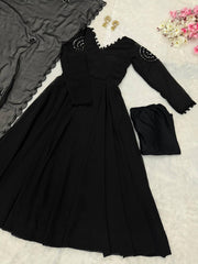 Classic Black Georgette Anarkali Suit Set with Real Mirror Work Dupatta