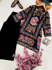 Black Magic Cotton Embroidered Co-Ord Set with Crepe Plazzo | Designer Ethnic Kurti Set for Women