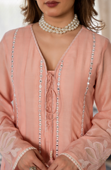 Sage Green & Blush Peach Chanderi Silk Embroidered Kurta Pant Set with Chanderi Dupatta