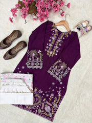 Parple Rayon Cotton Embroidered Kurti Set | Premium 2-Piece Designer Kurti Pant Set for Women