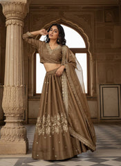 Coffee Brown GMY Silk Semi Bridal Lehenga Choli with Embroidered Dupatta | Designer Wedding Wear Lehenga for Women