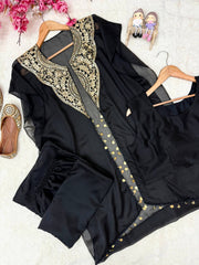 Rooprangi Women's Premium Star Georgette Indo-Western Jacket Palazzo Set | Black