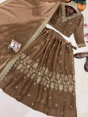 Coffee Brown GMY Silk Semi Bridal Lehenga Choli with Embroidered Dupatta | Designer Wedding Wear Lehenga for Women