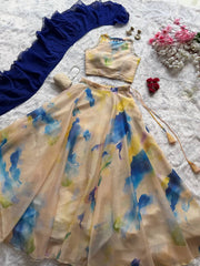 Pastel Digital Print Jimmy Organza Lehenga Choli Set with Stone Work & Georgette Dupatta
