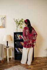 Cherry Red Premium Rayon Cotton Printed Co-Ord Set for Women | Designer Kurti & Plazzo