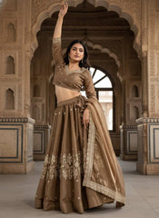 Coffee Brown GMY Silk Semi Bridal Lehenga Choli with Embroidered Dupatta | Designer Wedding Wear Lehenga for Women