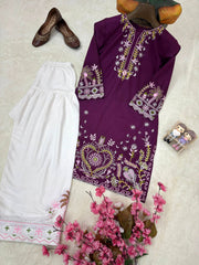 Parple Rayon Cotton Embroidered Kurti Set | Premium 2-Piece Designer Kurti Pant Set for Women