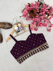 Wine Star Georgette Embroidered Indo-Western Lehenga Set with Designer Shrug