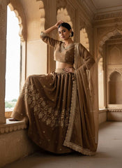 Coffee Brown GMY Silk Semi Bridal Lehenga Choli with Embroidered Dupatta | Designer Wedding Wear Lehenga for Women