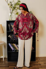 Cherry Red Premium Rayon Cotton Printed Co-Ord Set for Women | Designer Kurti & Plazzo