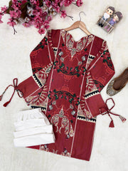 Cherry Red Premium Rayon Cotton Printed Co-Ord Set for Women | Designer Kurti & Plazzo