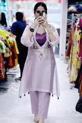 Organza Co-Ord Set with Embroidered Sheer Kurti, Blouse & Pant (3 Colors)