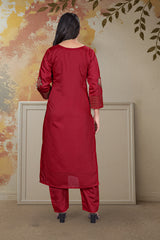Olive Green & Maroon Chanderi Silk Embroidered Kurta Pant Set with Embroidered Chanderi Dupatta