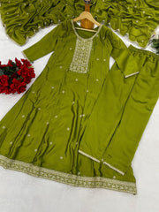 Premium Vichitra Silk Embroidered Suit Set with Embroidered Vichitra Silk Dupatta | Designer Ethnic Wear for Women