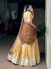 Kanchipuram Silk Lehenga Choli Set with Zari Weaving & Embroidered Zari Shimmer Dupatta | Designer Wedding & Festive Lehenga for Women