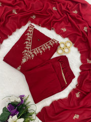 Premium Vichhitra Silk Embroidered Suit Set with Embroidered Vichhitra Silk Dupatta | Designer Ethnic Wear for Women