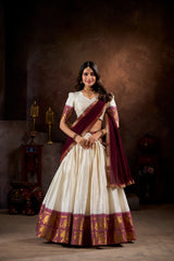 Poly Cotton Zari Weaving Lehenga Choli with Georgette Dupatta | Traditional Designer Lehenga Set for Women