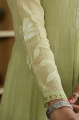 Rooprangi Women's Premium Chanderi Silk Embroidered Kurta Pant Set with Embroidered Chanderi Dupatta | Lavender & Pistachio Green