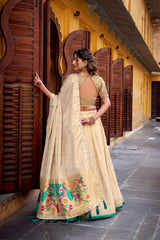 Ivory Paithani Shimmer Lehenga Choli Set with Paithani Zari Weaving & Tassel Dupatta | Designer Festive Lehenga for Women