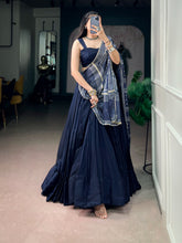 Rooprangi Women's Premium Moonga Silk Lehenga Set with Printed Satin Dupatta | Midnight Blue