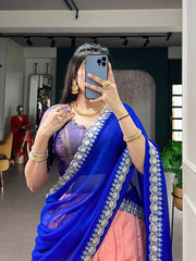 Kanchipuram Silk Lehenga Choli with Embroidered Georgette Dupatta | Zari Weaving Designer Lehenga Set for Women