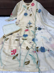 Premium Chanderi Cotton Embroidered Suit Set