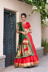 Designer Jacquard Silk Paithani Lehenga Choli Set with Zari Weaving, Sequins Embroidery & Scallop Lace Dupatta | Premium Festive Wedding Lehenga for Women