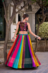 Multicolor Patchwork Rayon Navratri Lehenga Choli with Mirror Work Blouse