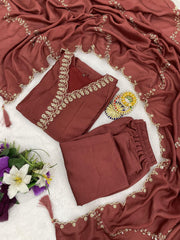 Premium Vichhitra Silk Embroidered Anarkali Suit Set with Embroidered Vichhitra Silk Dupatta | Designer Ethnic Wear for Women