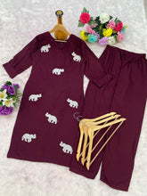 Heavy Rayon Embroidered Kurta Pant Set with Elephant Motif | Designer Casual Ethnic Wear for Women