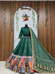 Rooprangi Women's Premium Heavy Muslin Cotton Printed Lehenga Choli Set with Mirror Work & Matching Dupatta | Festive & Navratri Wear