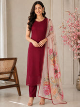 Elegant Wine Georgette Suit Set with Floral Digital Printed Dupatta