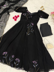 Rooprangi Women's Handpainted Georgette Anarkali Suit Set with Dupatta