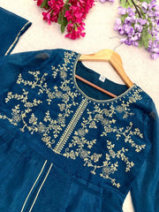 Premium Crunchy Silk Embroidered Peplum Palazzo Suit Set with Matching Crunchy Silk Dupatta | Designer Ethnic Wear for Women