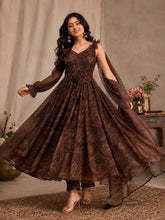 Floral Organza Silk Anarkali Suit Set with Matching Hair Bow | Pure Organza Digital Print