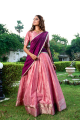 Kanchipuram Silk Lehenga Choli Set with Zari Weaving & Embroidered Vichitra Silk Dupatta | Designer Wedding & Festive Lehenga for Women