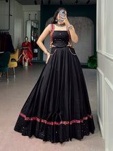 Classic Black Pure Cotton Navratri Lehenga Choli with Mirror Work & Kutchi Lace