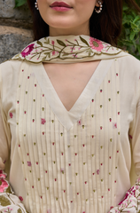Pink & Ivory Chanderi Silk Embroidered Anarkali Kurta Pant Set with Chanderi Dupatta