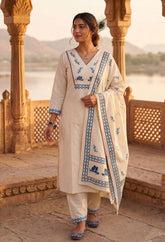 Premium Pure Khadi Cotton Kurti Pant Dupatta Set