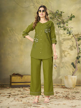 Pure Cotton Embroidered Co-Ord Set for Women | Stylish 3/4 Sleeve Top & Straight Pant