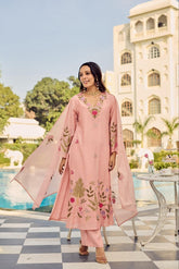 Elegant Chanderi Silk Embroidered 3-Piece Suit Set with Chanderi Dupatta
