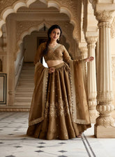 Coffee Brown GMY Silk Semi Bridal Lehenga Choli with Embroidered Dupatta | Designer Wedding Wear Lehenga for Women