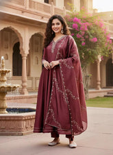 Premium Vichhitra Silk Embroidered Anarkali Suit Set with Embroidered Vichhitra Silk Dupatta | Designer Ethnic Wear for Women