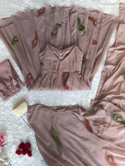 Blush Pink Handpainted Georgette Anarkali Gowns Suit Set with Dupatta